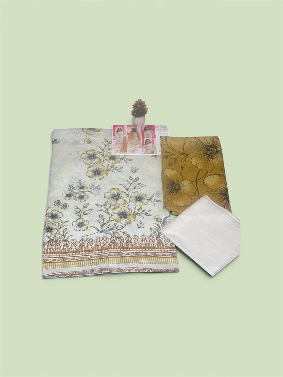 3-piece printed and embroidered lawn suit White Rose by Palmira