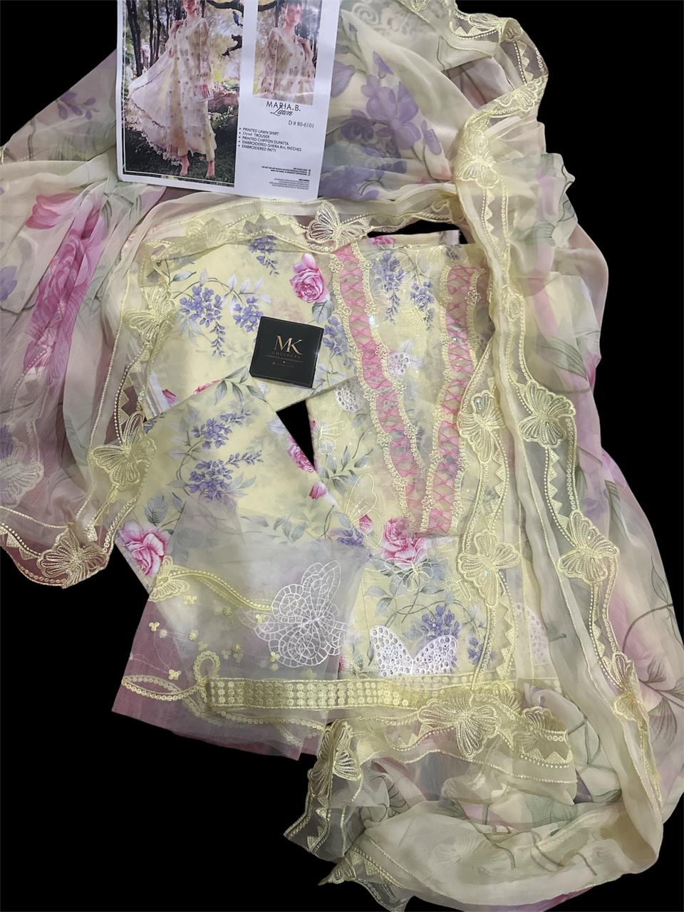 Maria B. MPrints Embroidered Lawn Unstitched 3Pc Suit (MPT-2901-B)